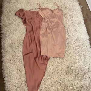Satin Slip Dress & Dusty Rose Mini Dress Set - Blush Mauve
